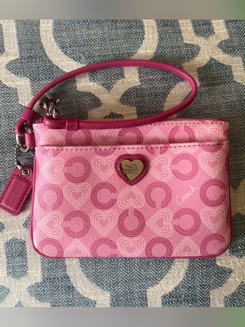 Coach Pink Signature Heart Wristlet